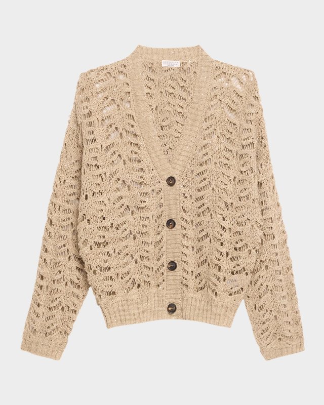 Paillette Lace Knit V-Neck Cardigan